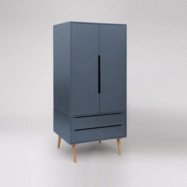 Wardrobe Modern Matte Blue Wooden with Drawers
