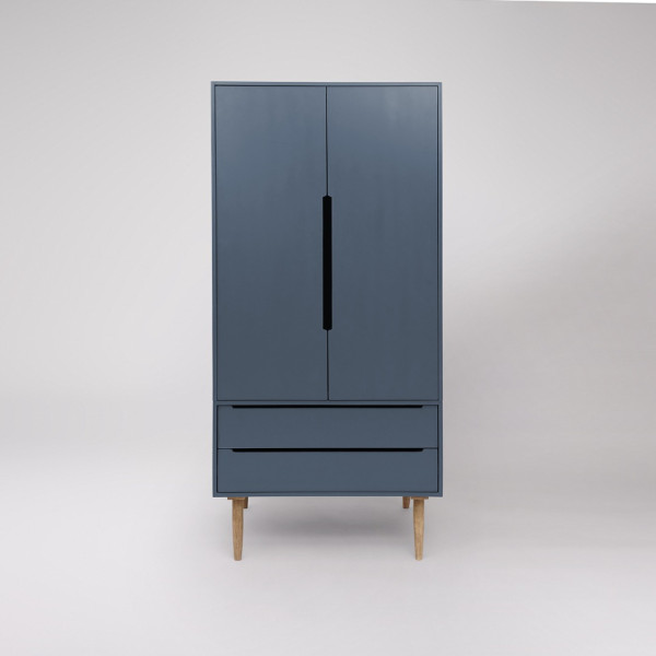 Wardrobe Modern Matte Blue Wooden with Drawers