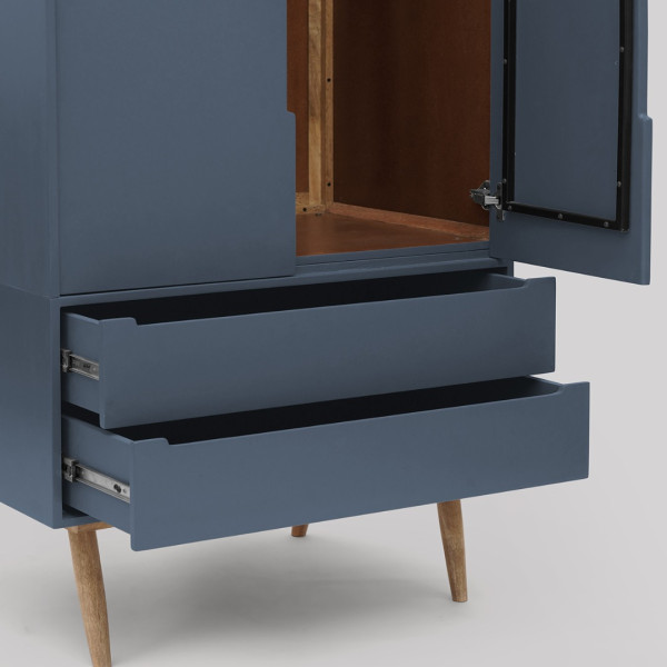Wardrobe Modern Matte Blue Wooden with Drawers