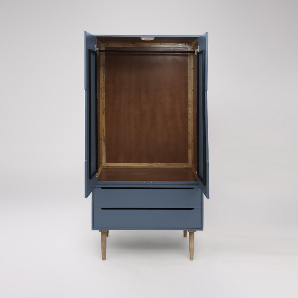 Wardrobe Modern Matte Blue Wooden with Drawers