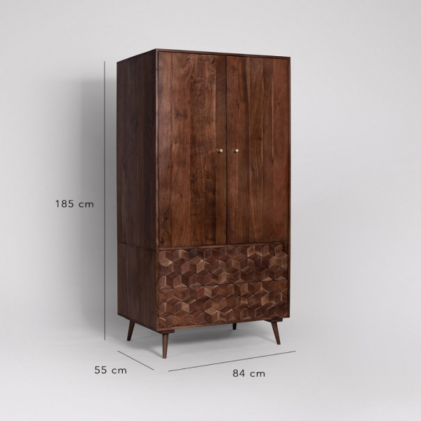 Wardrobe Luxury Wooden with 3D Geometric Drawers