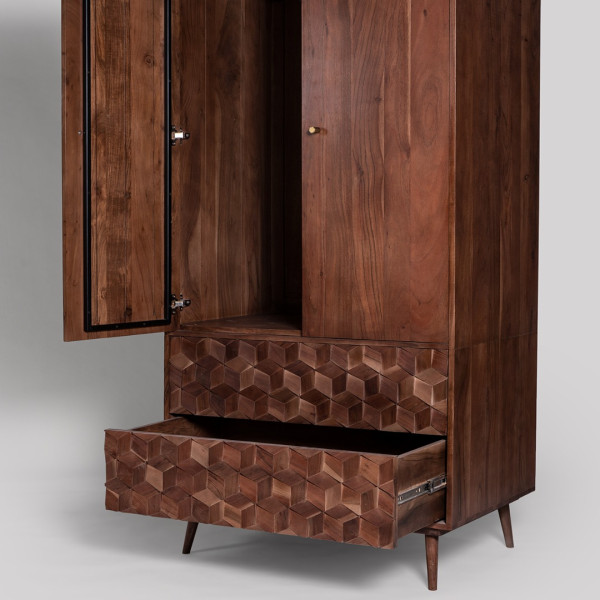 Wardrobe Luxury Wooden with 3D Geometric Drawers