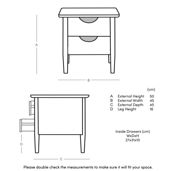 BEDSIDE 2 DRAWER