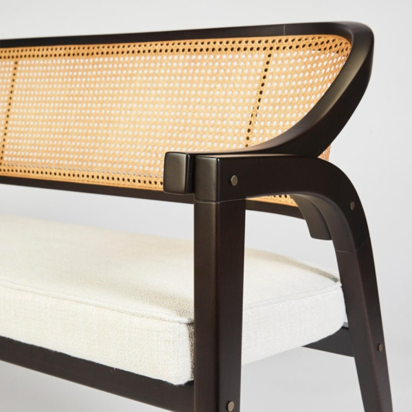 Bench Elegant Wooden with Rattan Backrest & Upholstered Seat