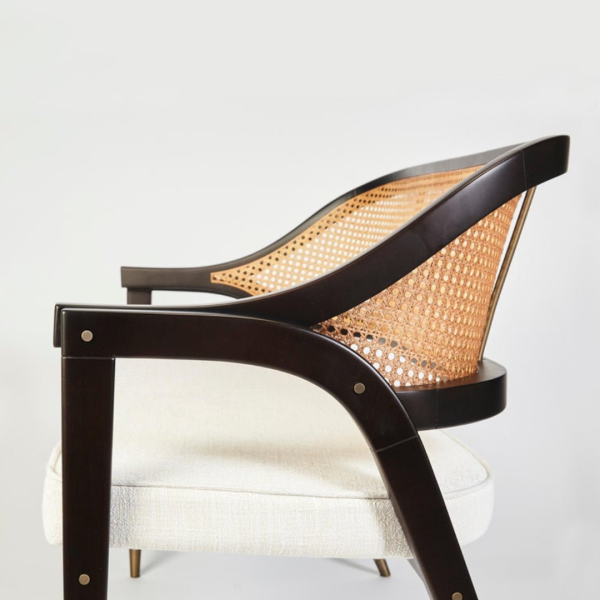 Bench Elegant Wooden with Rattan Backrest & Upholstered Seat