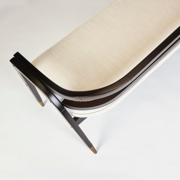 Bench Elegant Wooden with Rattan Backrest & Upholstered Seat