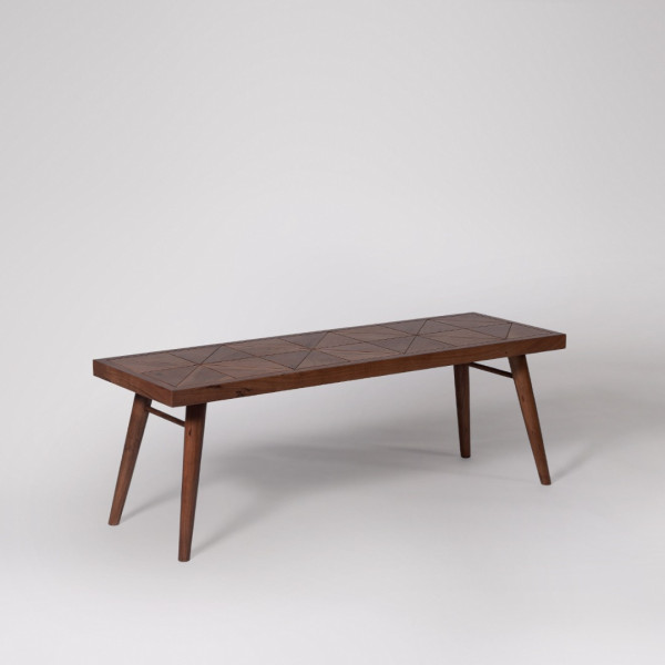 Bench Modern Wooden – Walnut Finish with Geometric Design