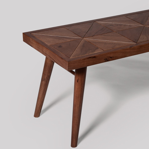 Bench Modern Wooden – Walnut Finish with Geometric Design