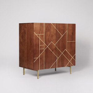 Cabinet Elegant Geometric Inlay Wooden with Brass Accents