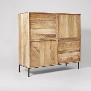 Cabinet Modern Mango Wood with Push-to-Open Storage & Metal Legs